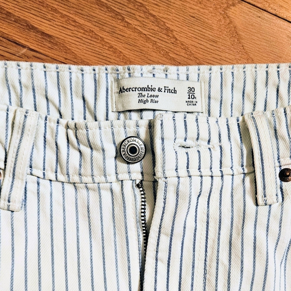 Abercrombie & Fitch Blue Striped Wide Leg Jeans